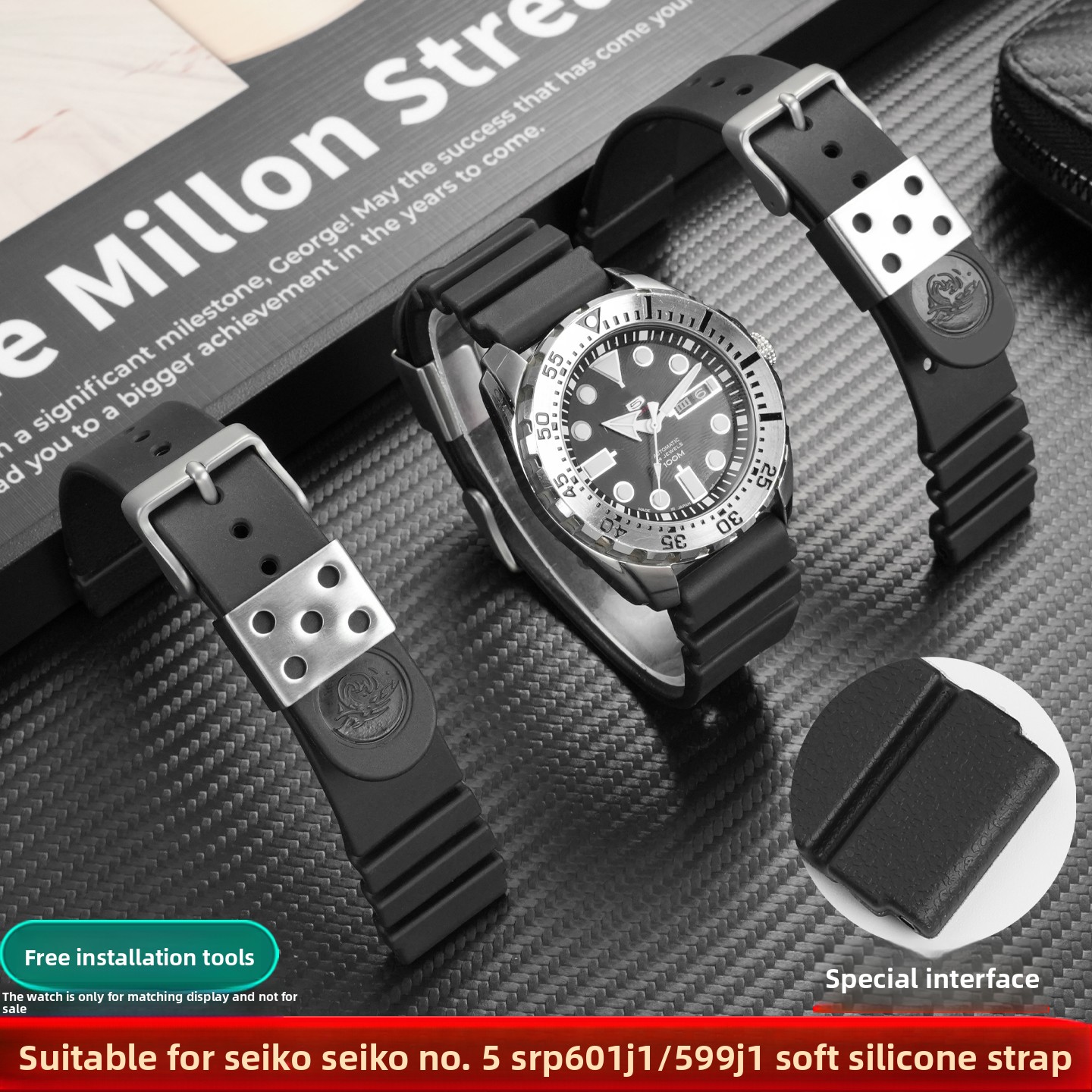 Seiko Watch 5 Sports - Correa de silicona de 22mm para